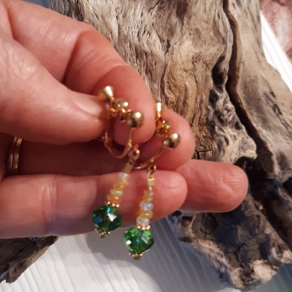 Handmade Ethiopian Welo Opal & Swarovski Crystal Clip on Earrings - Picture 2 of 3